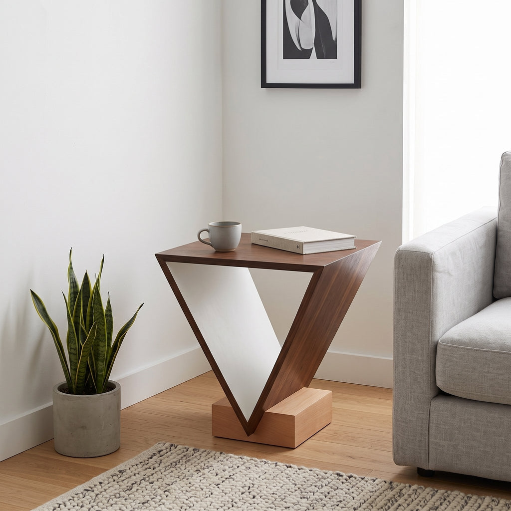 Sculptural Walnut V-Shape Side Table