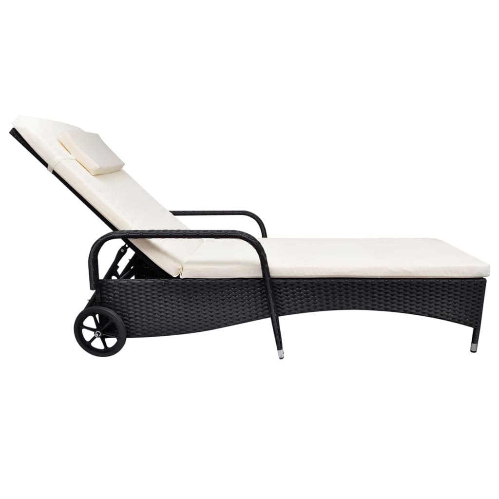 Sun Lounger With Cushion & Wheels Poly Rattan