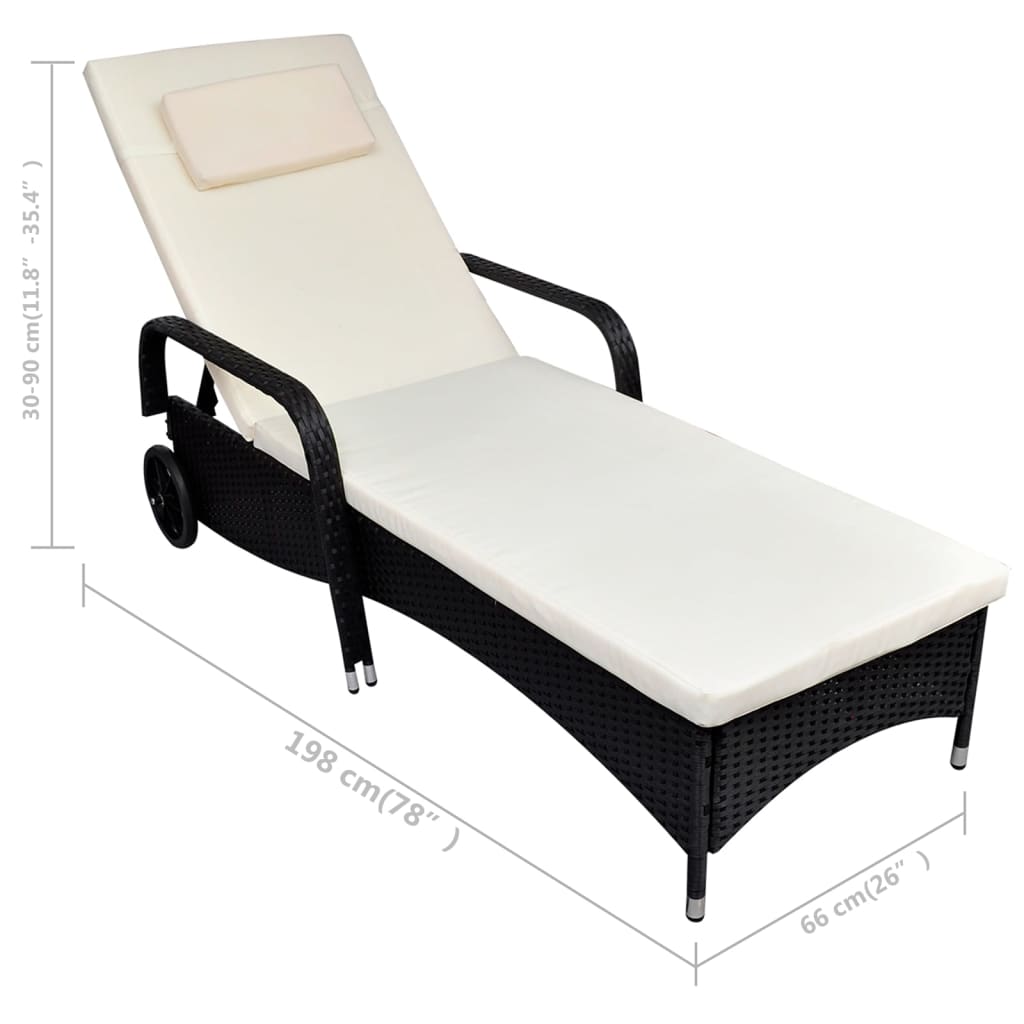 Sun Lounger With Cushion & Wheels Poly Rattan