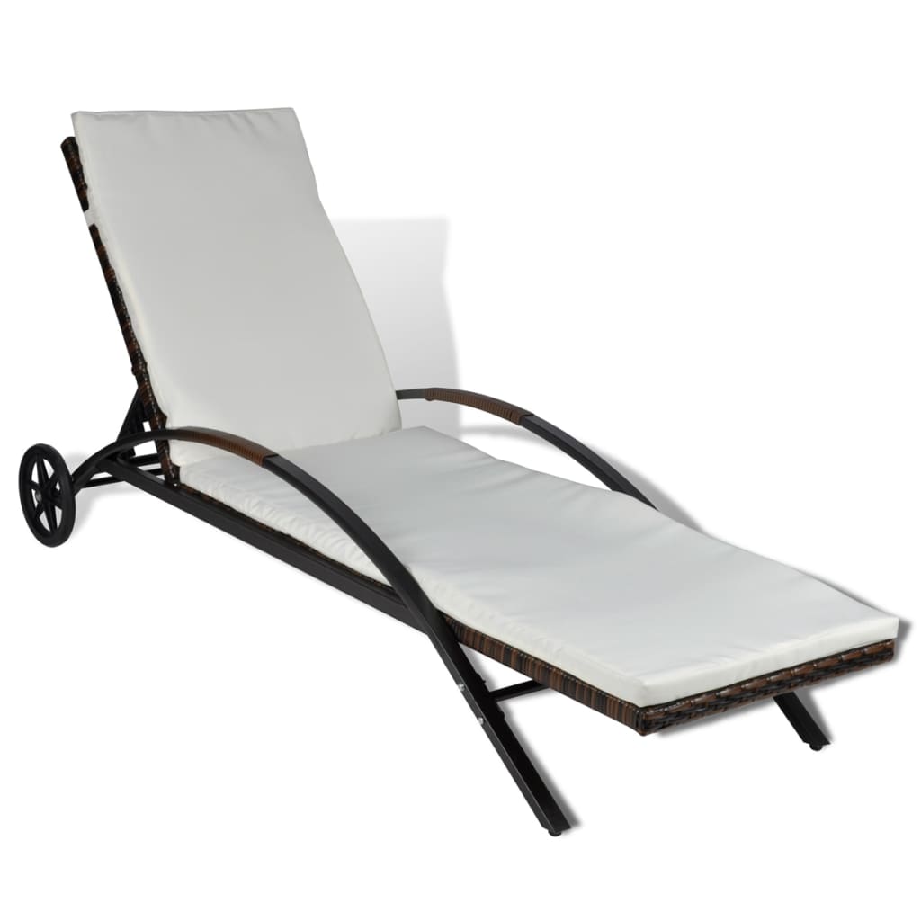 Sun Lounger With Cushion & Wheels Poly Rattan