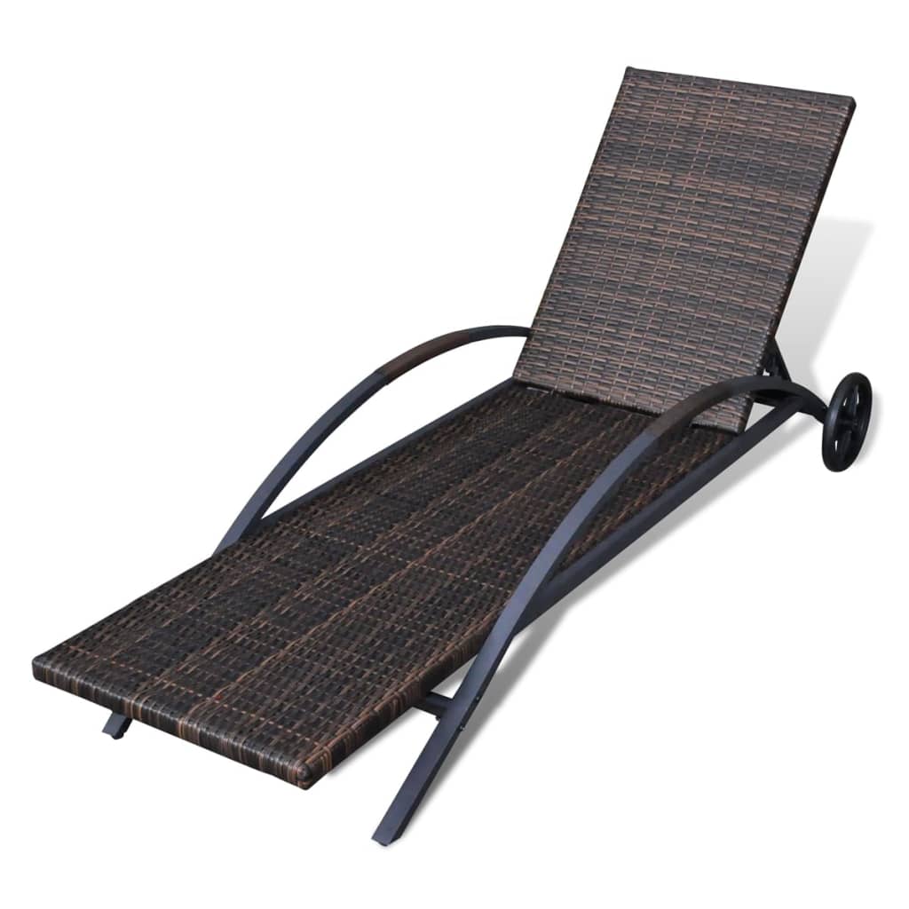 Sun Lounger With Cushion & Wheels Poly Rattan