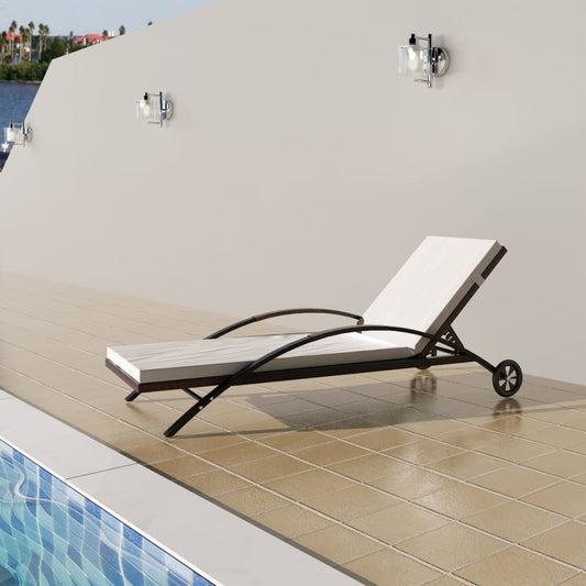 Sun Lounger With Cushion & Wheels Poly Rattan