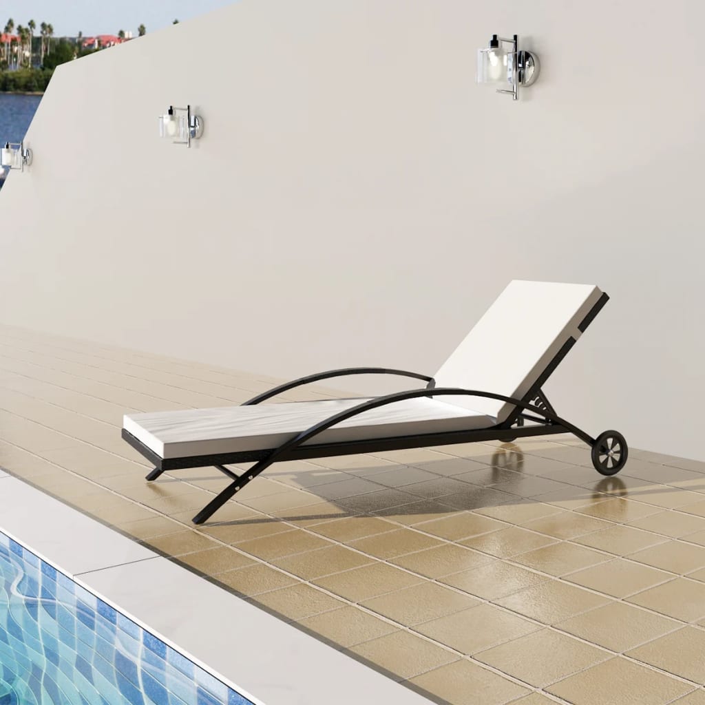 Sun Lounger With Cushion & Wheels Poly Rattan