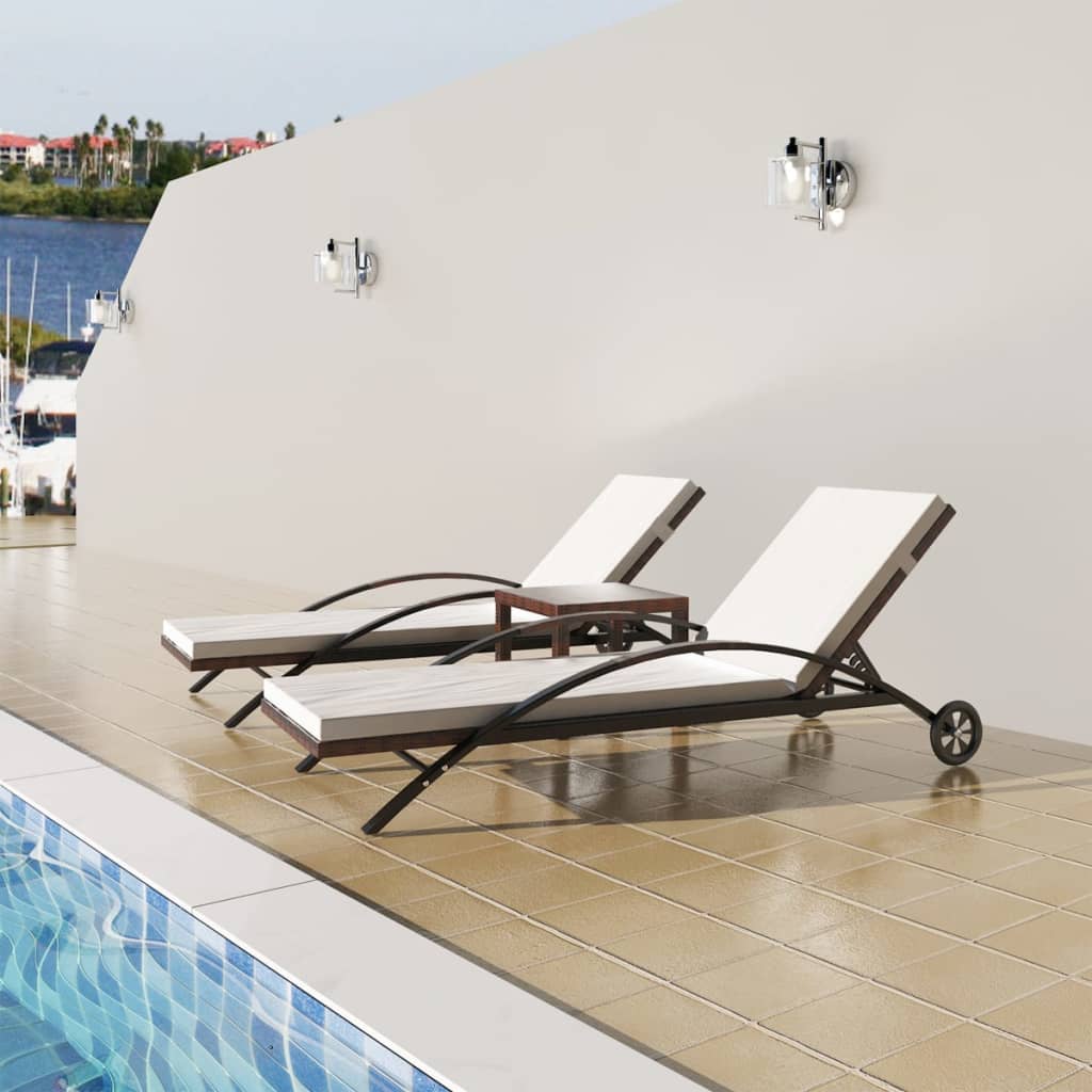 Sun Loungers With Table Poly Rattan