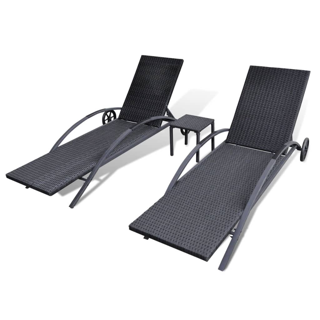 Sun Loungers With Table Poly Rattan