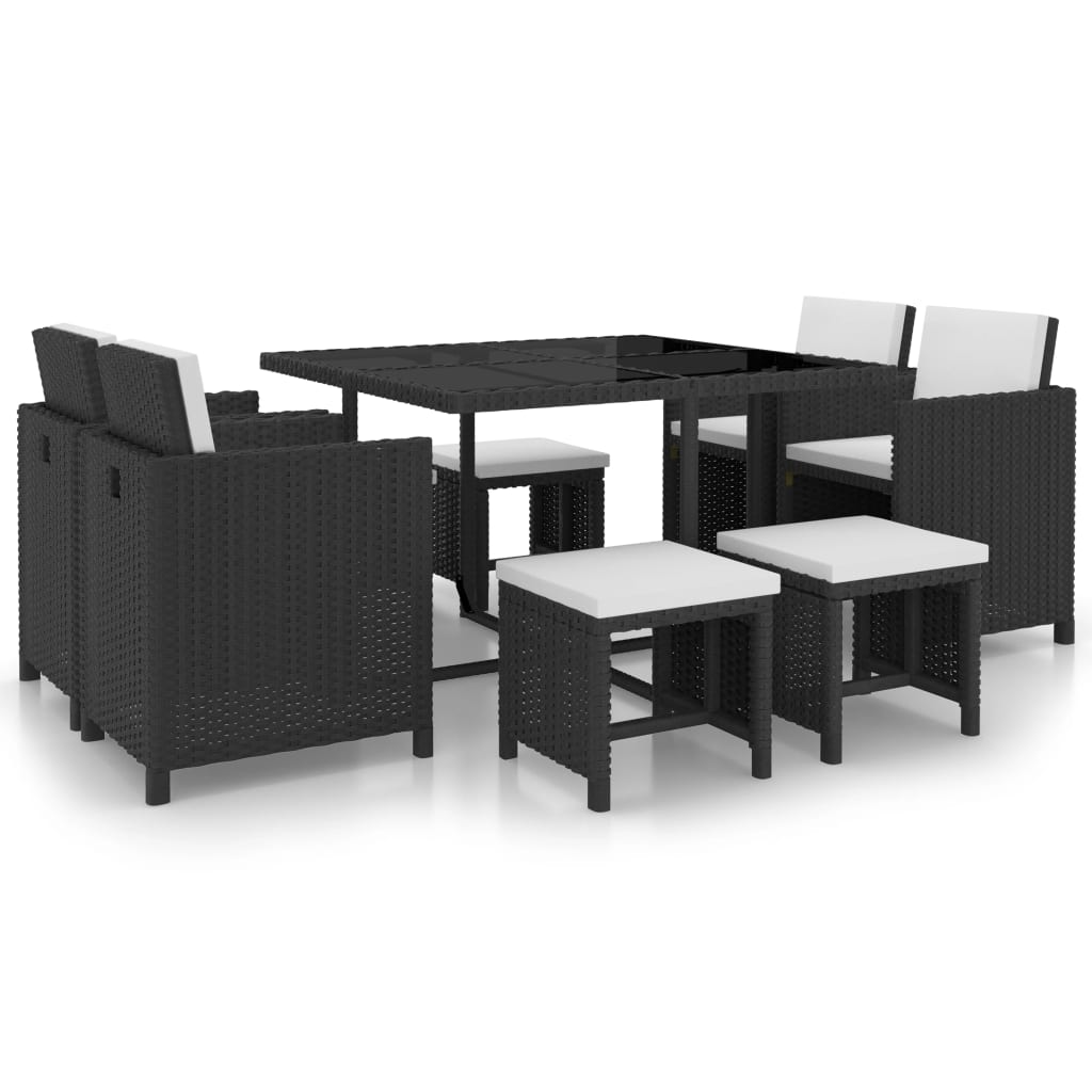 5 Piece Patio Dining Set With Cushions Poly Rattan Black