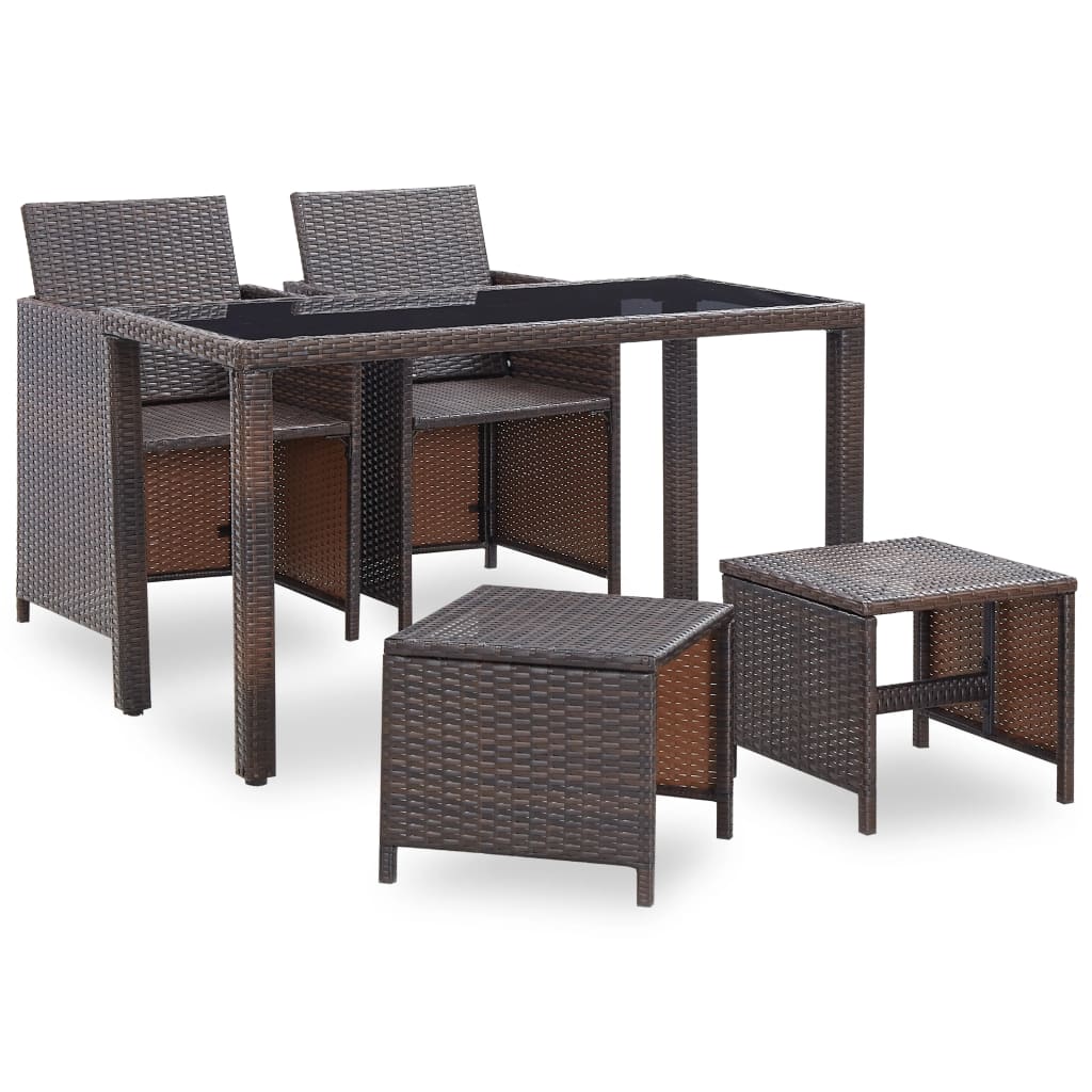 5 Piece Patio Dining Set With Cushions Poly Rattan