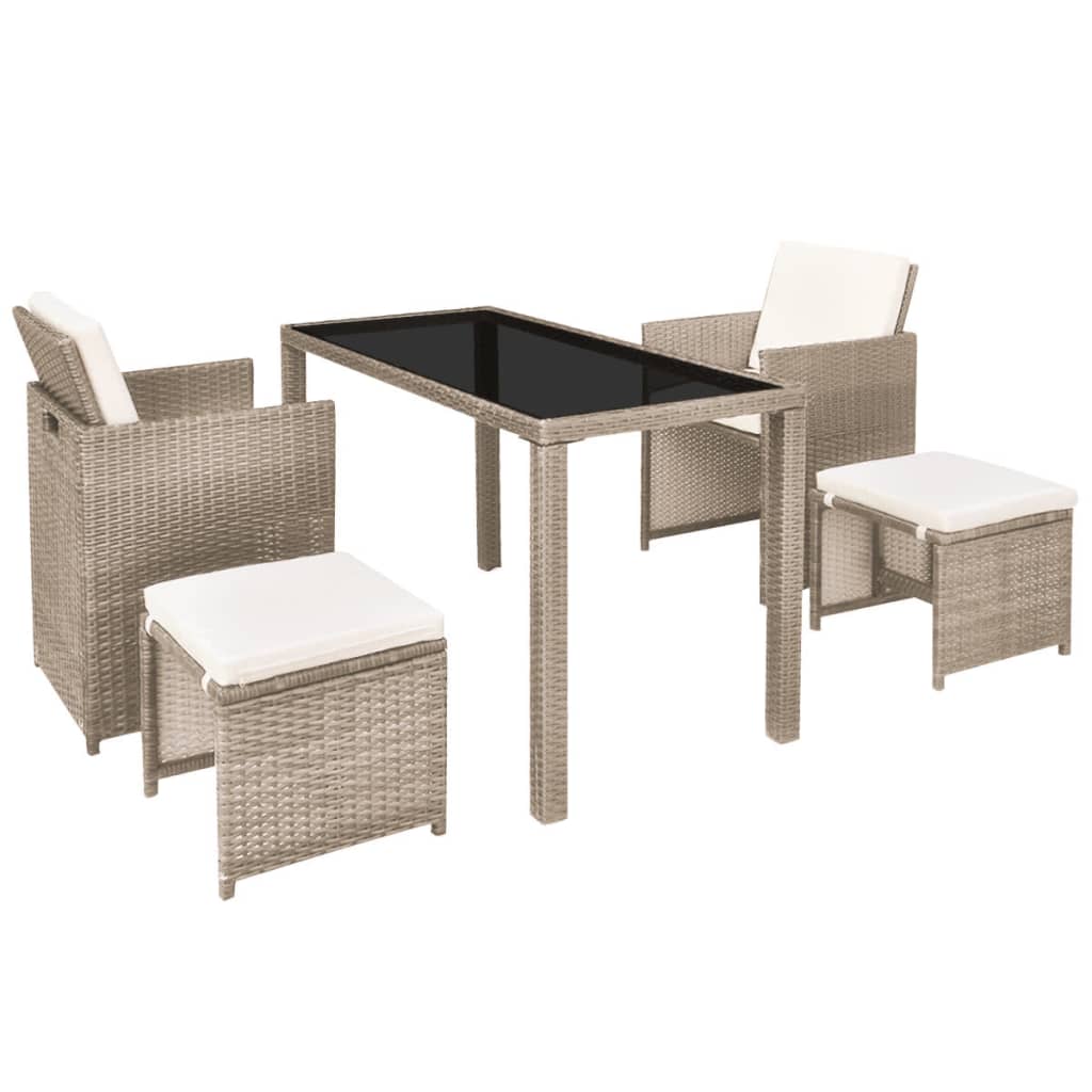 5 Piece Patio Dining Set With Cushions Poly Rattan Beige