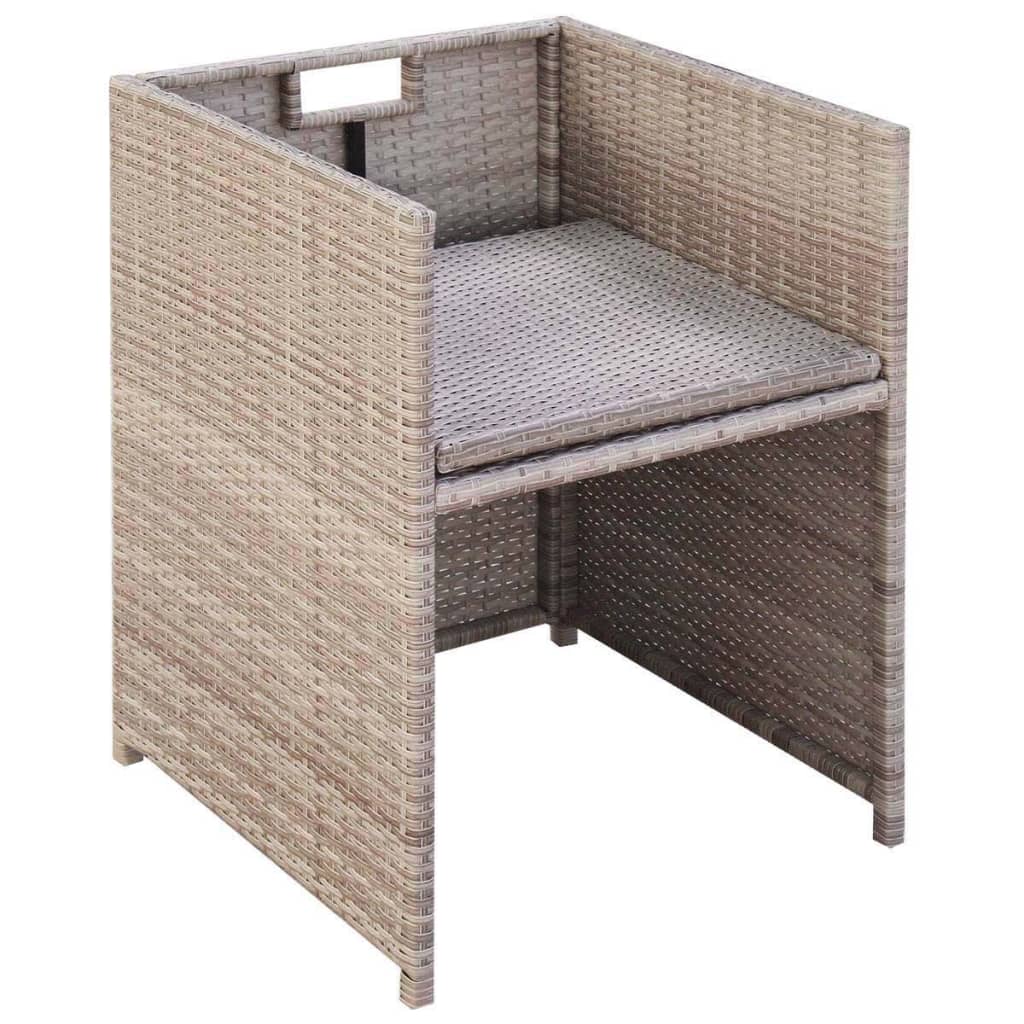 5 Piece Patio Dining Set With Cushions Poly Rattan Beige