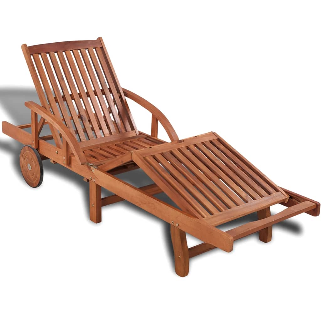 Sun Lounger With Table Solid Acacia Wood