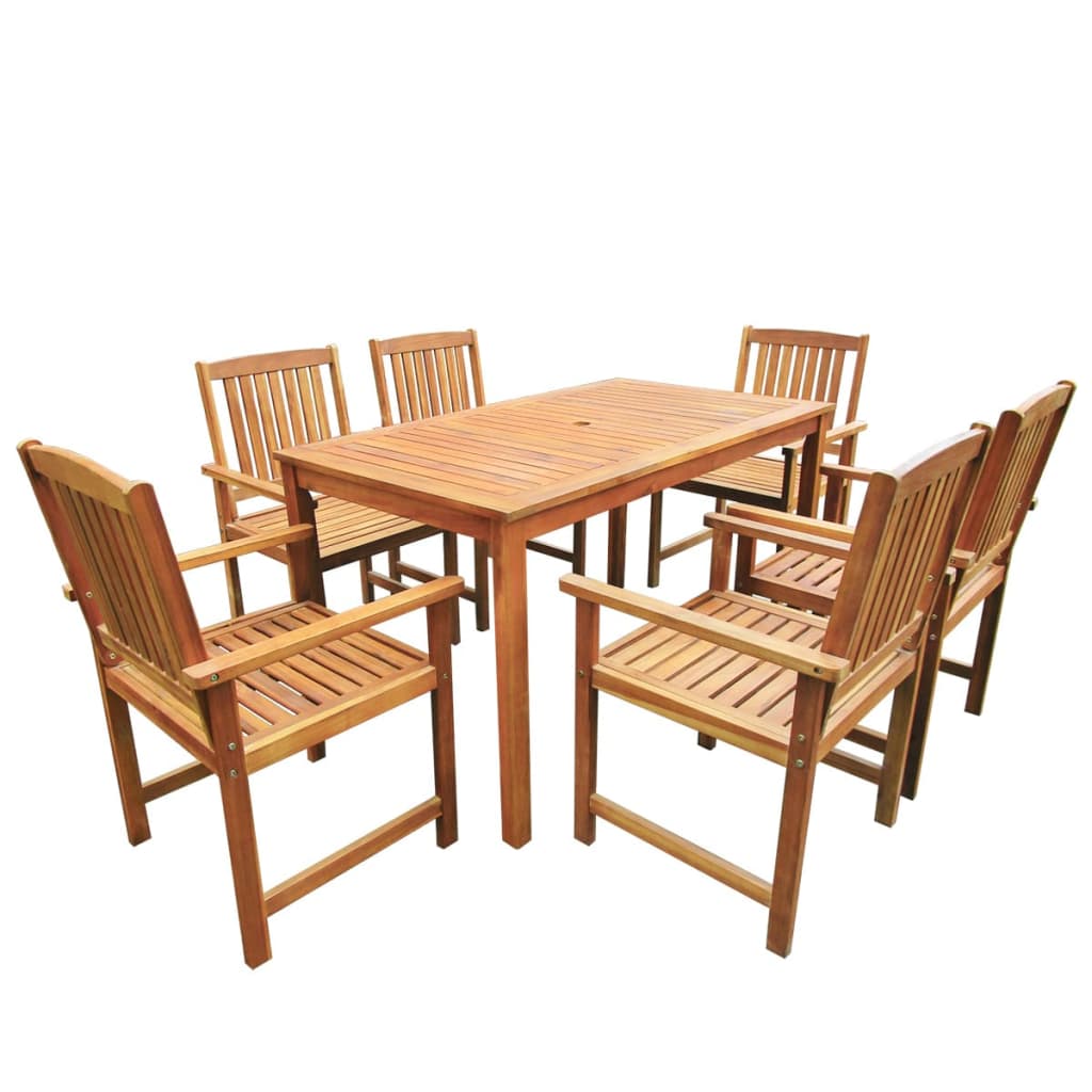 7 Piece Patio Dining Set Wash Solid Acacia Wood