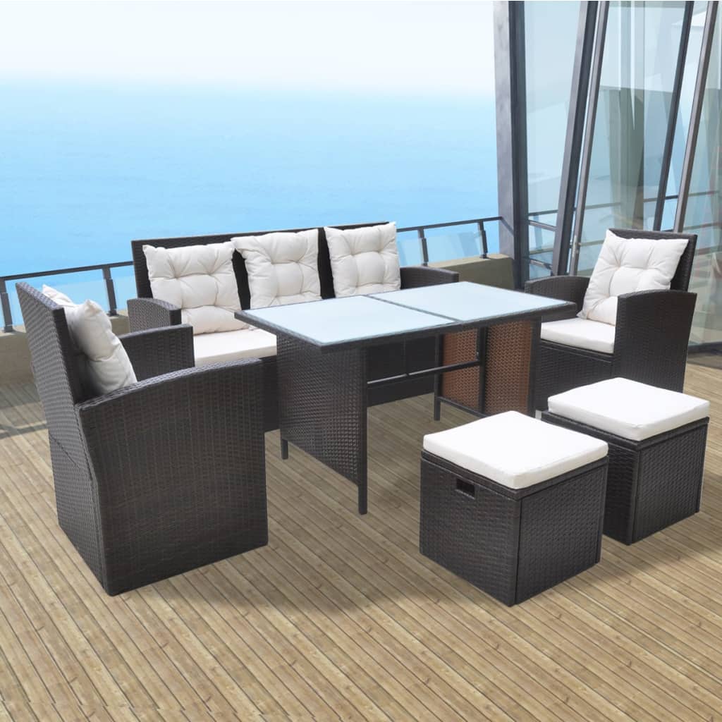 6 Piece Patio Lounge Set With Cushions Poly Rattan