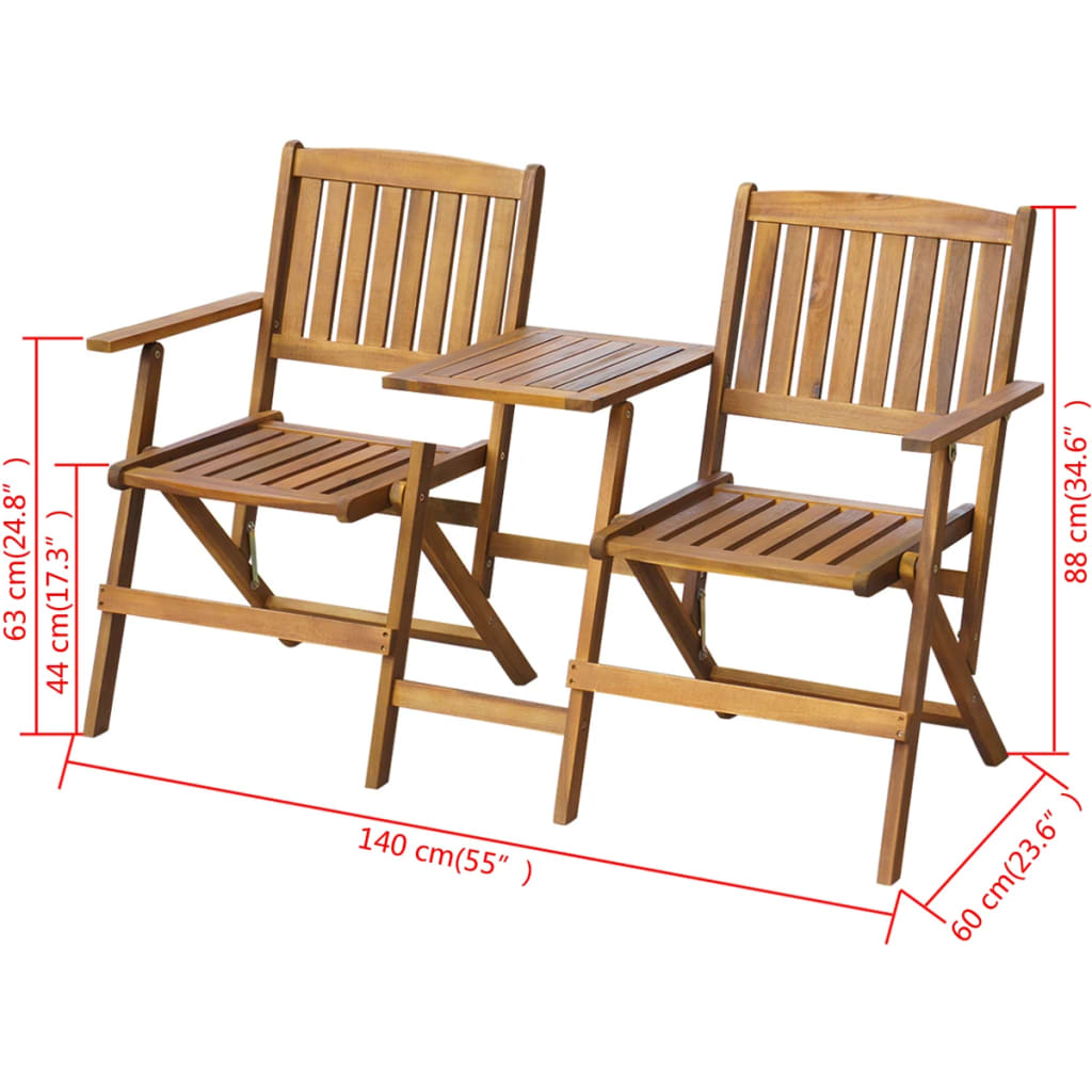 Folding Patio Bench With Tea Table 55.1&quot; Solid Acacia Wood