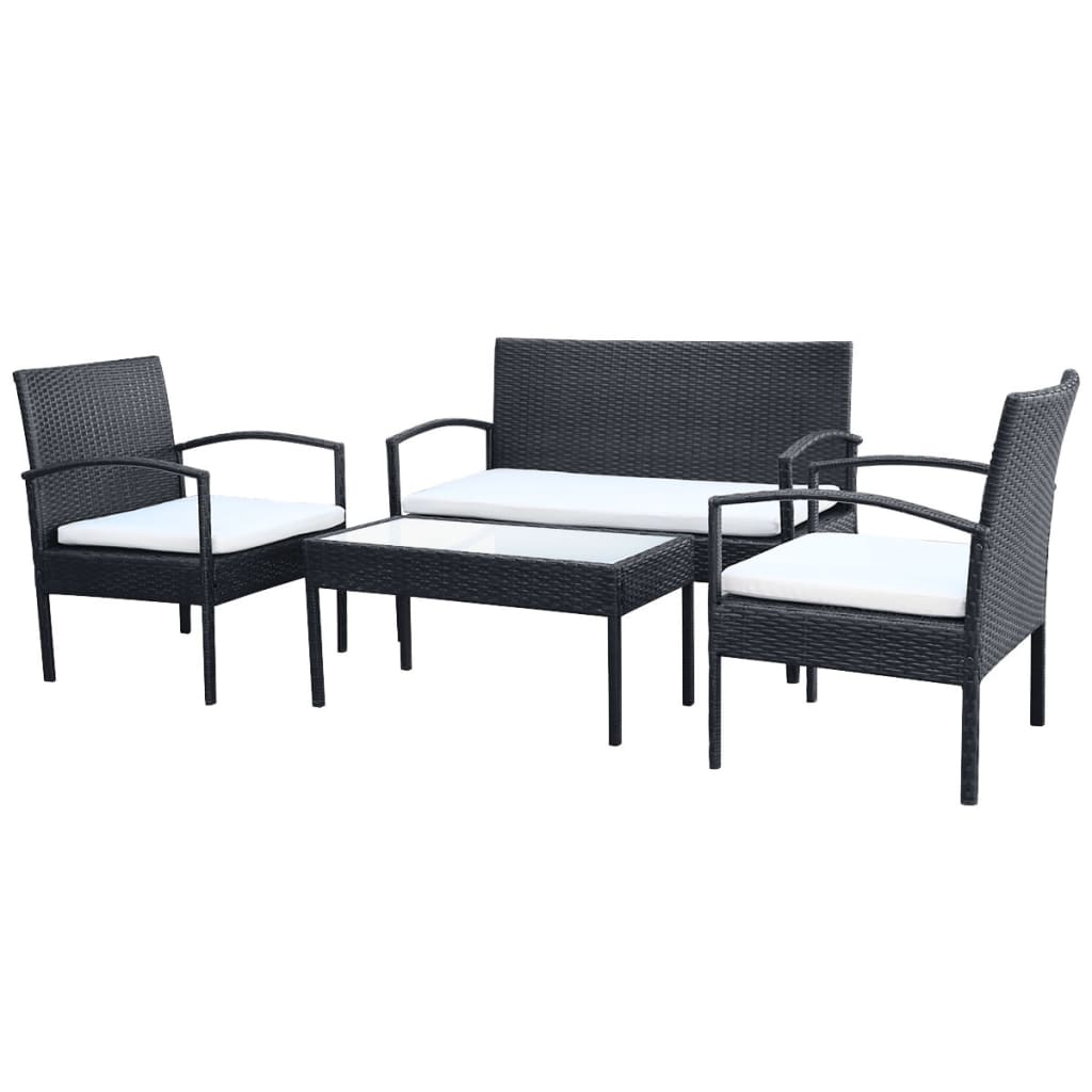 4 Piece Patio Lounge Set With Cushions Poly Rattan Black