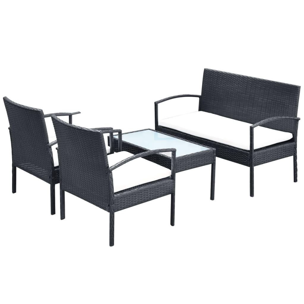 4 Piece Patio Lounge Set With Cushions Poly Rattan Black