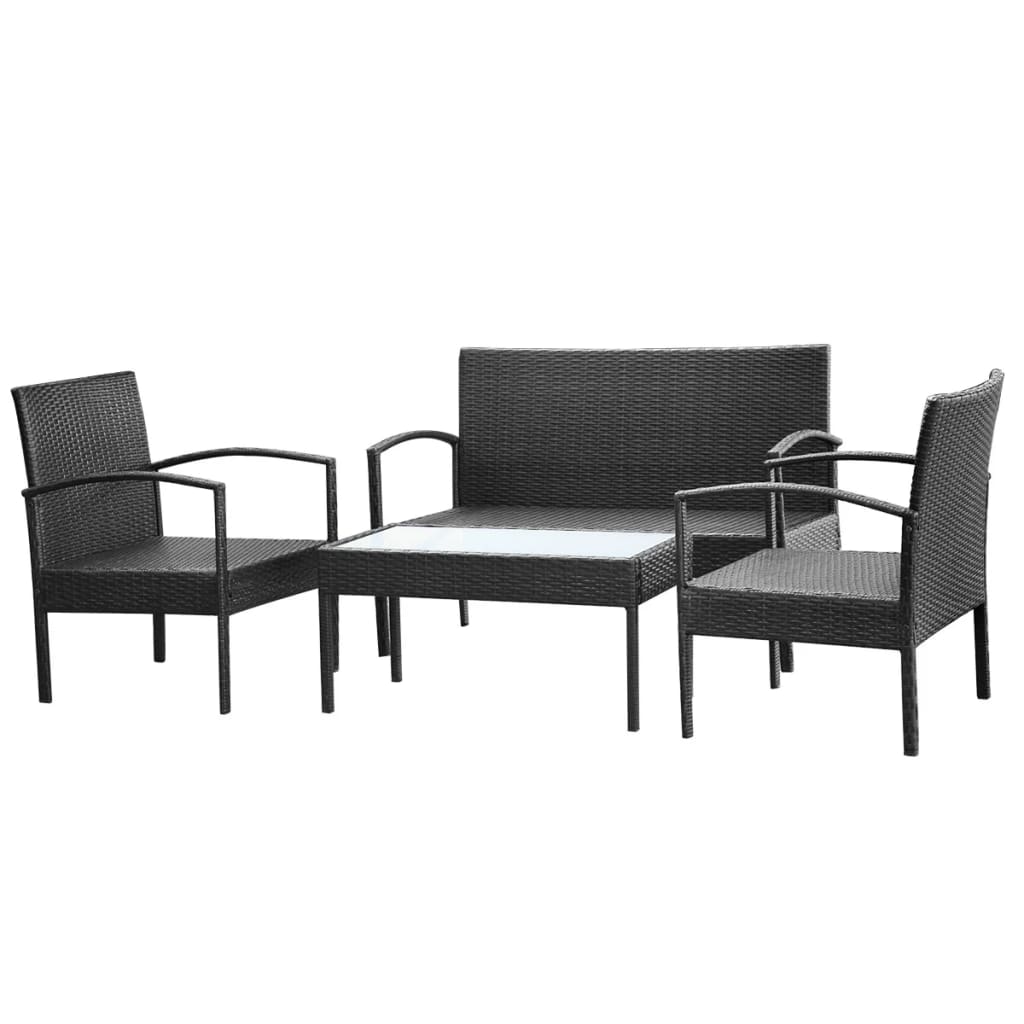 4 Piece Patio Lounge Set With Cushions Poly Rattan Black