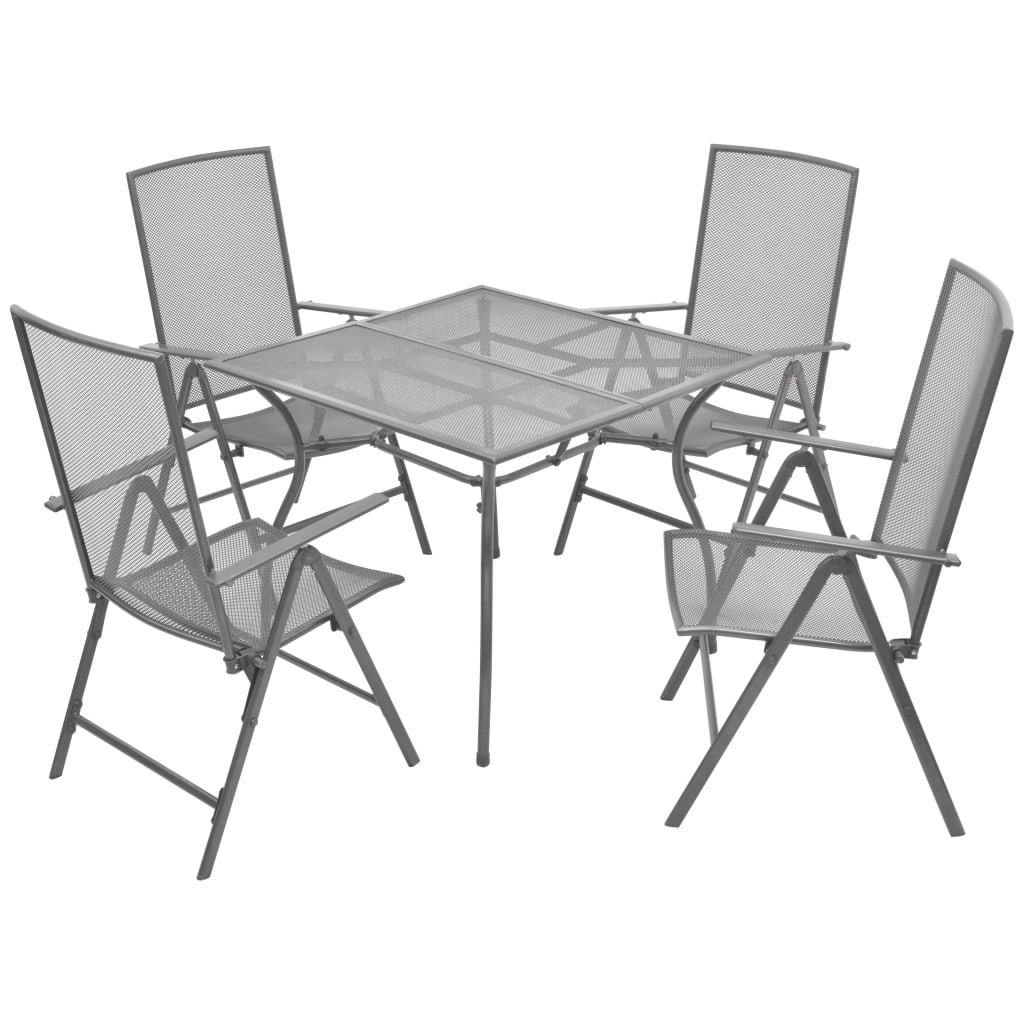 5 Piece Patio Dining Set With Folding Chairs Steel Anthracite