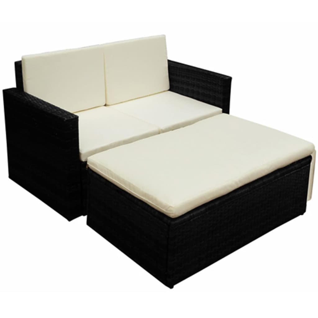 2 Piece Patio Lounge Set With Cushions Poly Rattan Black