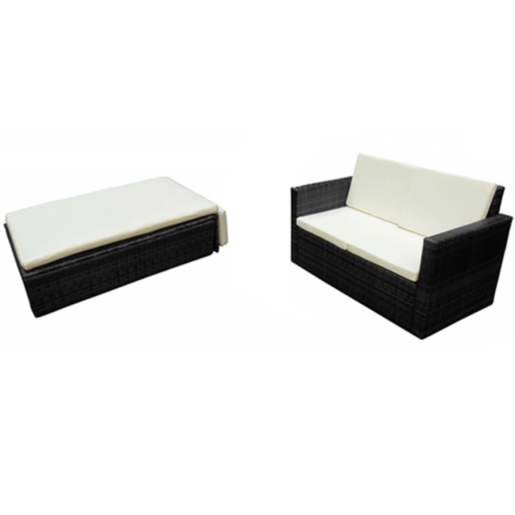 2 Piece Patio Lounge Set With Cushions Poly Rattan Black