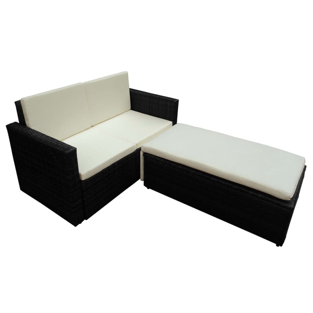 2 Piece Patio Lounge Set With Cushions Poly Rattan Black