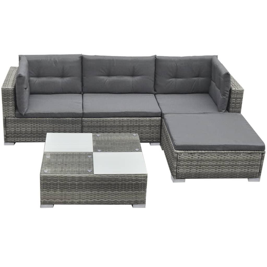 5 Piece Patio Lounge Set With Cushions Poly Rattan Gray