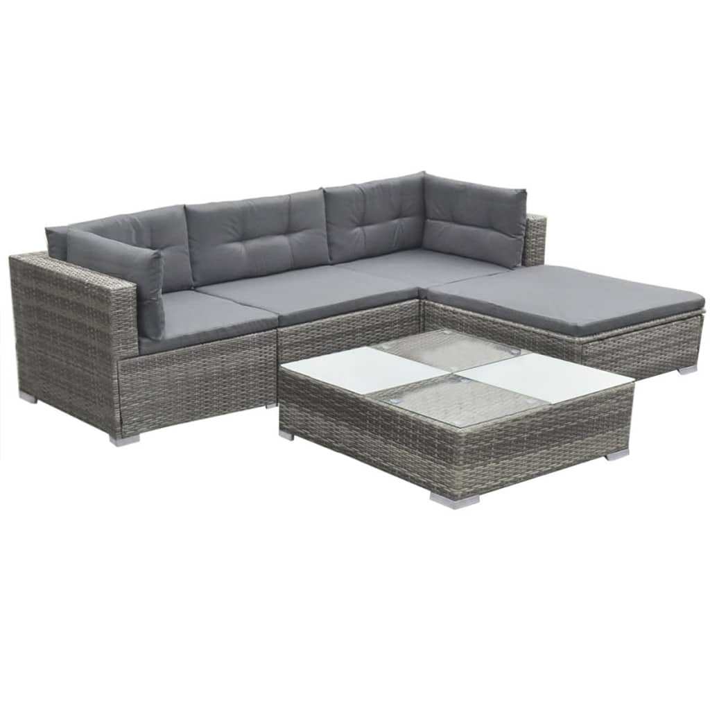 5 Piece Patio Lounge Set With Cushions Poly Rattan Gray