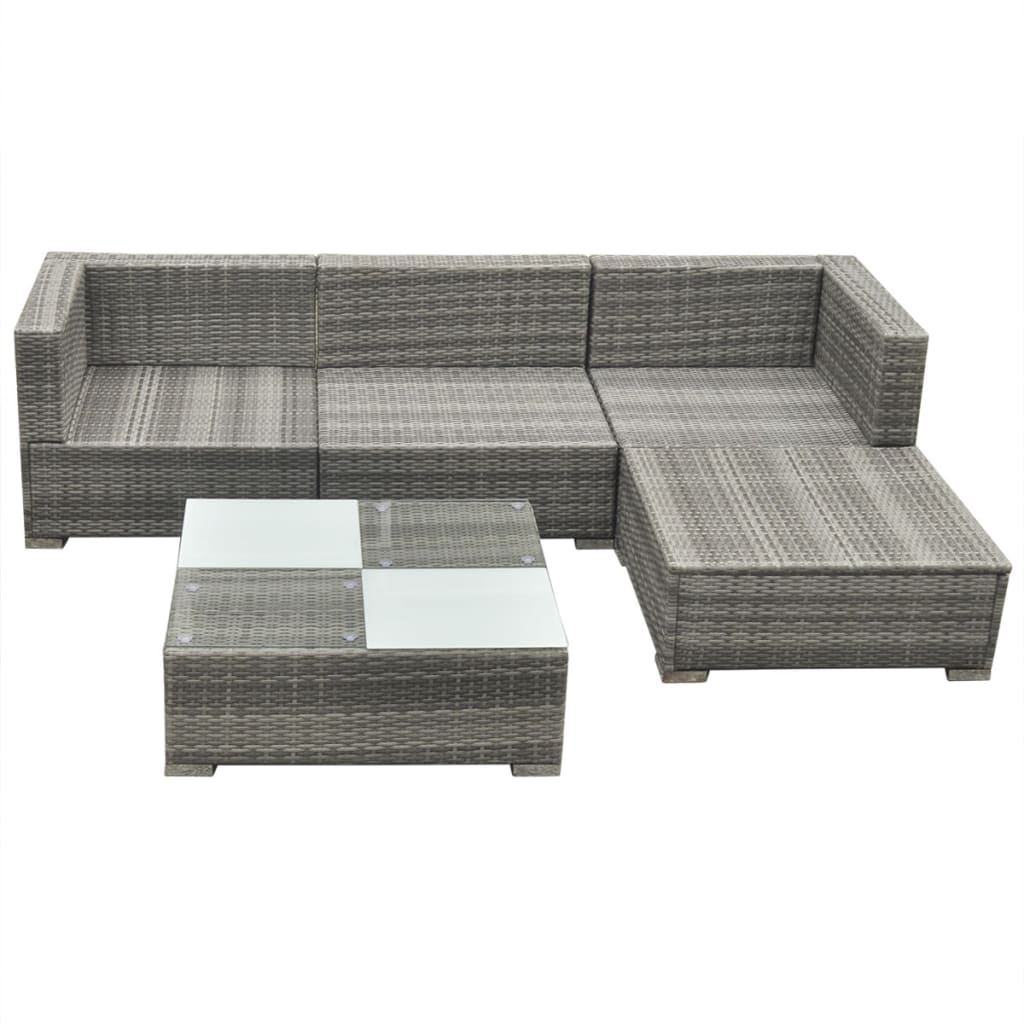 5 Piece Patio Lounge Set With Cushions Poly Rattan Gray