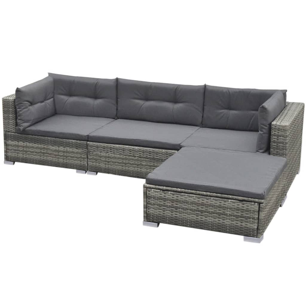 5 Piece Patio Lounge Set With Cushions Poly Rattan Gray