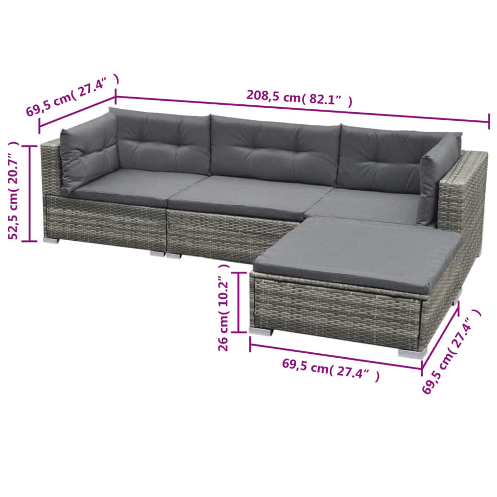 5 Piece Patio Lounge Set With Cushions Poly Rattan Gray