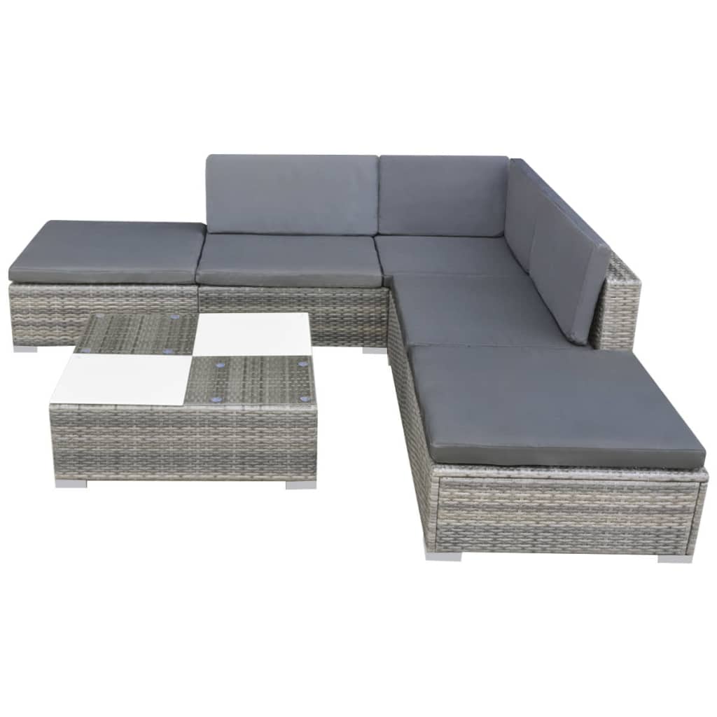 6 Piece Patio Lounge Set With Cushions Poly Rattan Gray