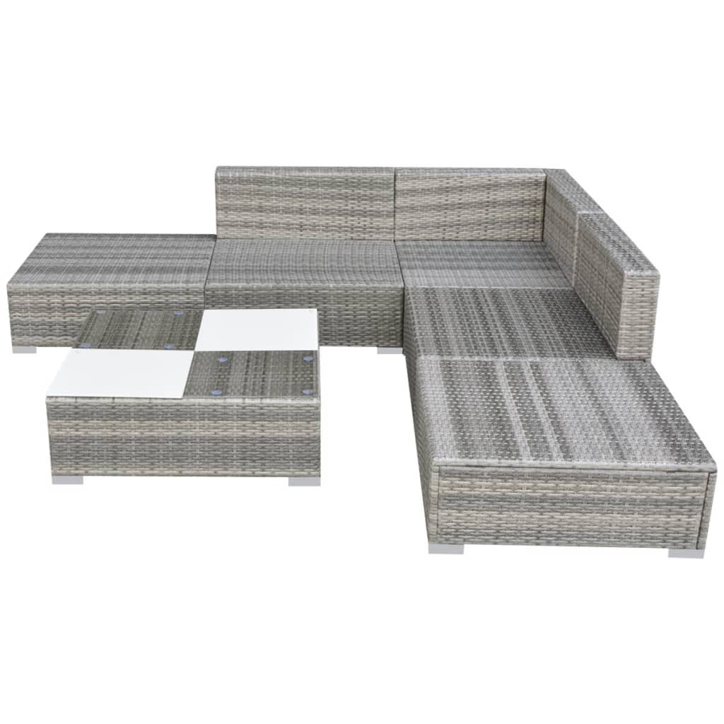 6 Piece Patio Lounge Set With Cushions Poly Rattan Gray