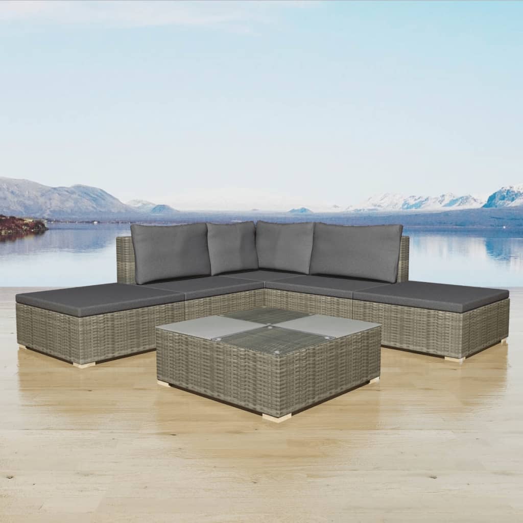 6 Piece Patio Lounge Set With Cushions Poly Rattan Gray