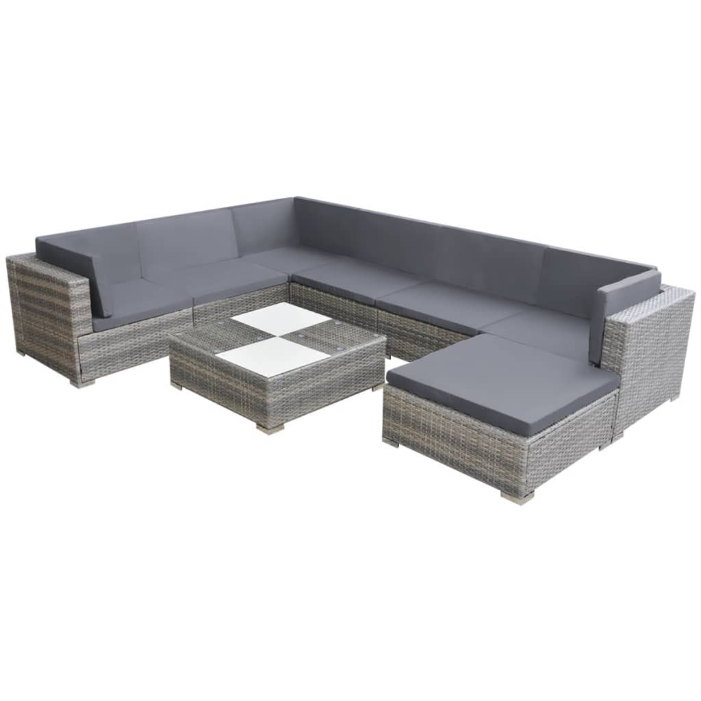 8 Piece Patio Lounge Set With Cushions Poly Rattan Gray