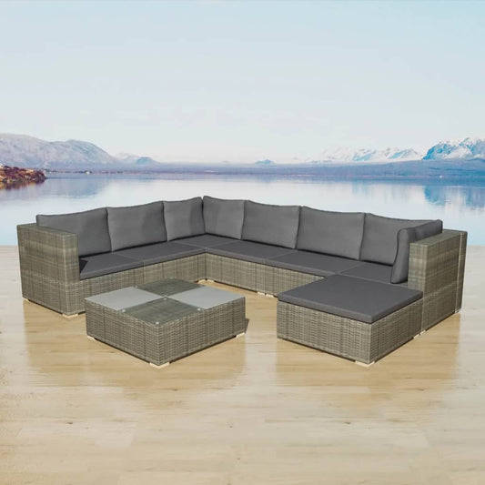 8 Piece Patio Lounge Set With Cushions Poly Rattan Gray