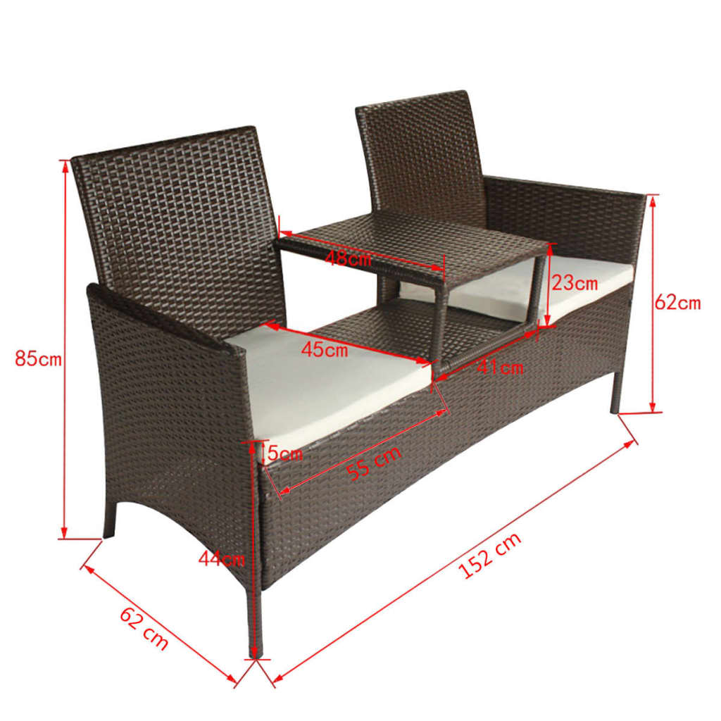 2-Seater Patio Sofa With Tea Table Poly Rattan