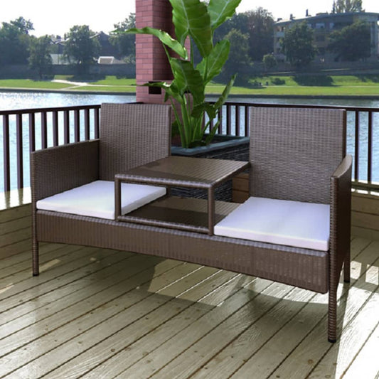 2-Seater Patio Sofa With Tea Table Poly Rattan