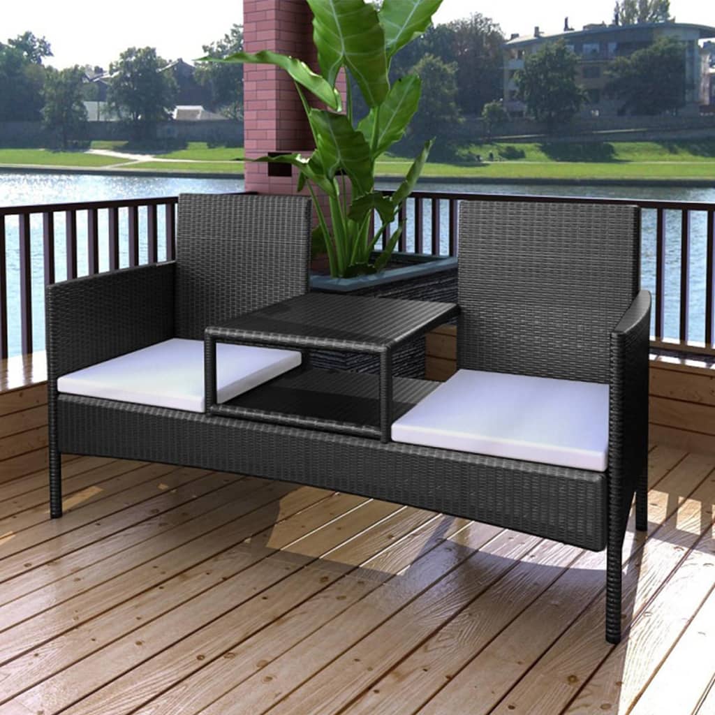 2-Seater Patio Sofa With Tea Table Poly Rattan