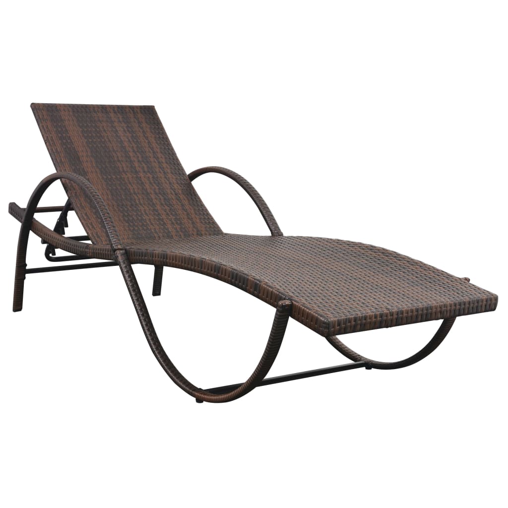 Sun Lounger With Cushion & Table Poly Rattan