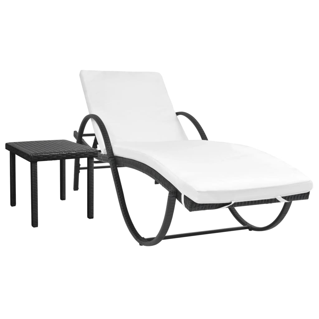 Sun Lounger With Cushion & Table Poly Rattan