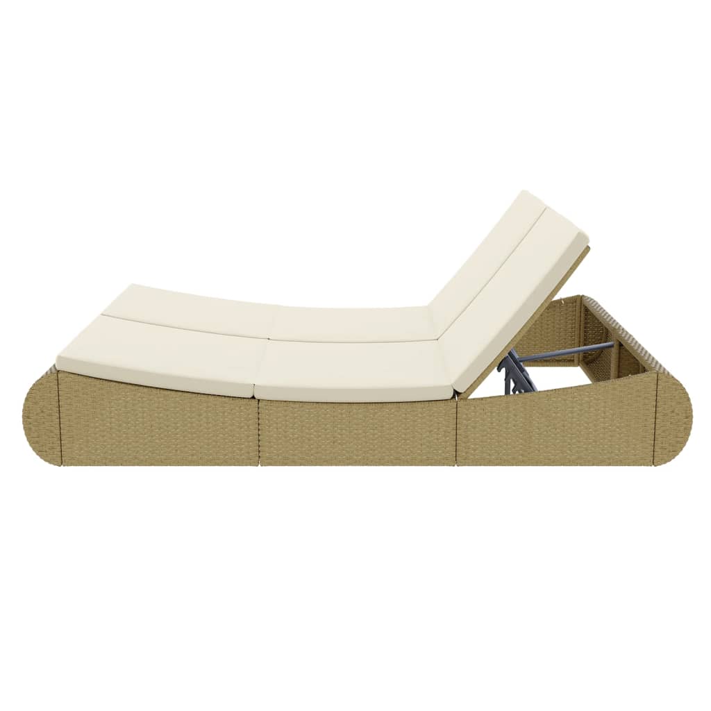 Patio Lounge Bed Poly Rattan Beige