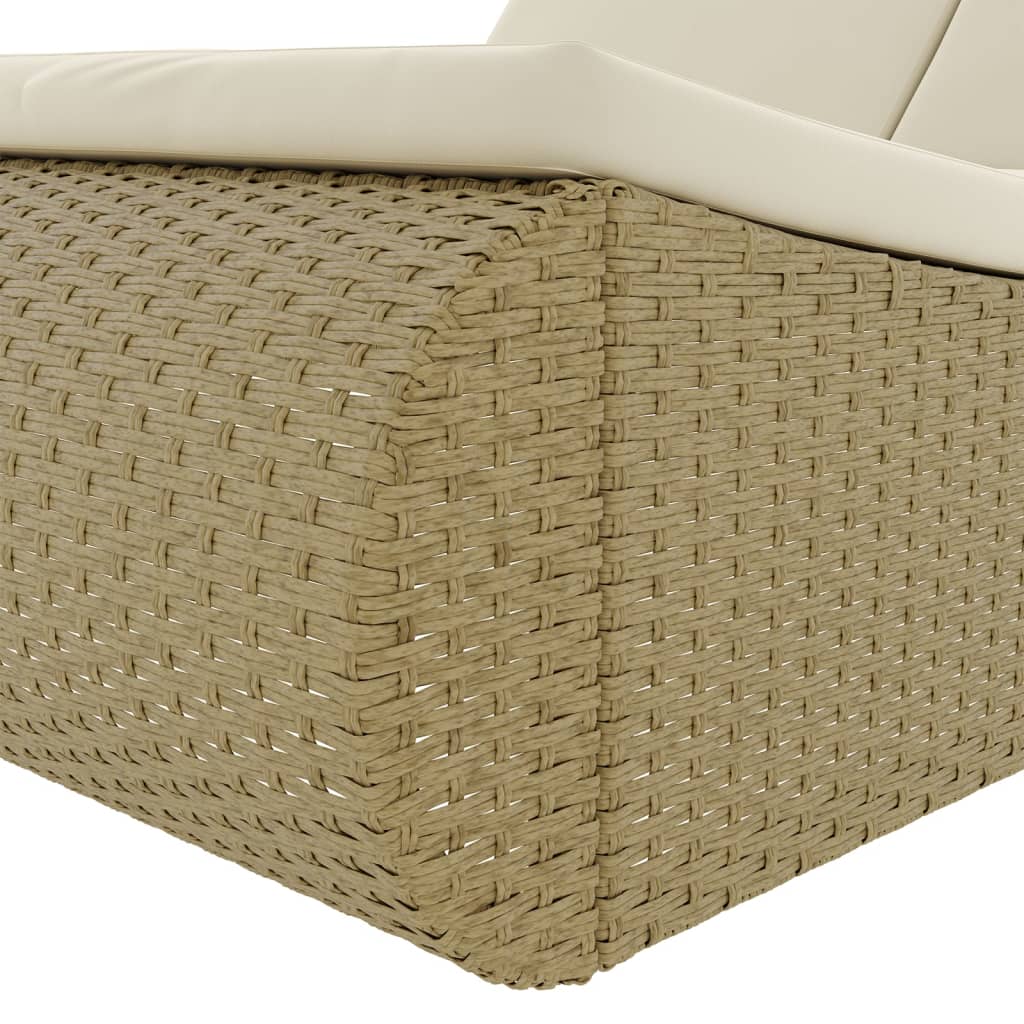 Patio Lounge Bed Poly Rattan Beige