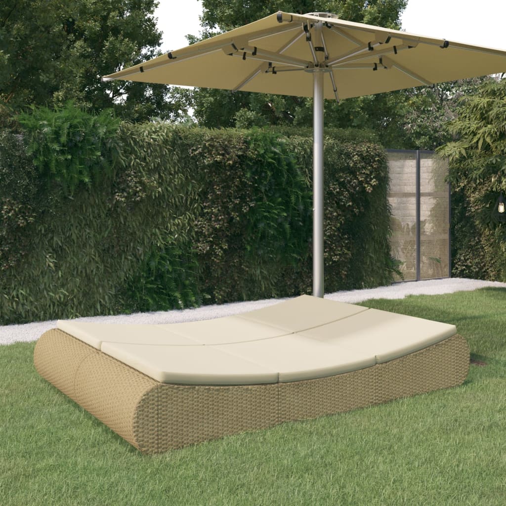 Patio Lounge Bed Poly Rattan Beige