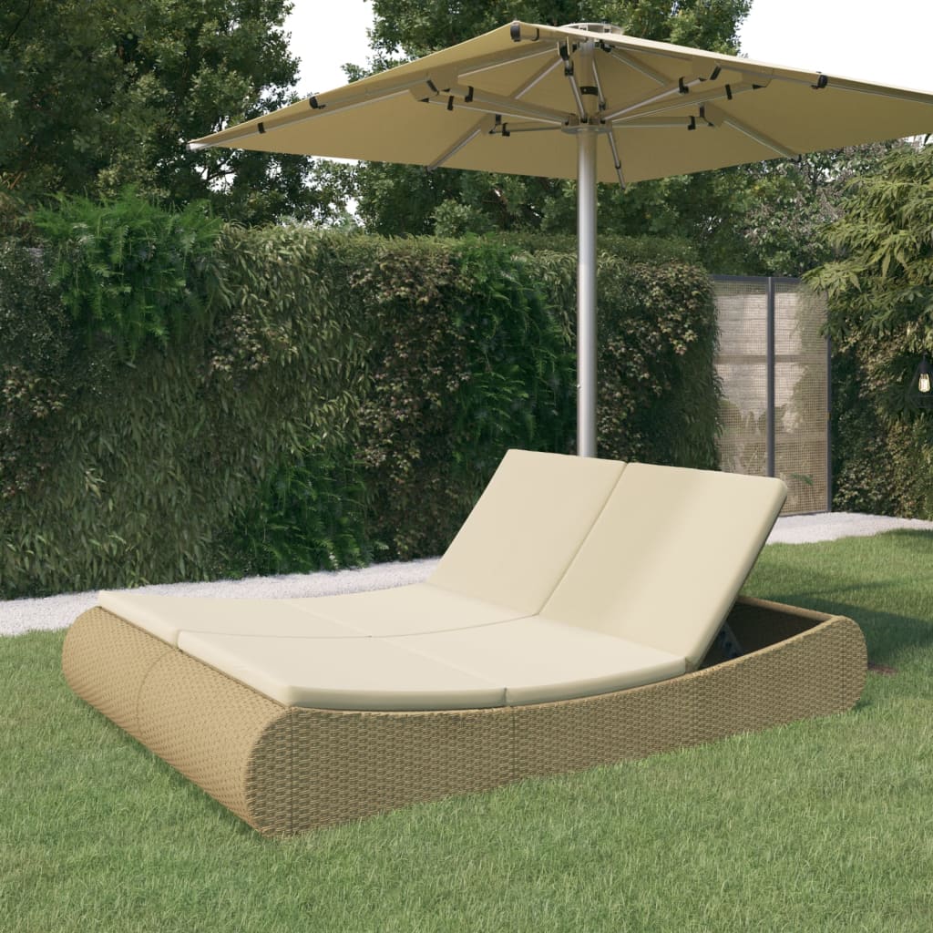 Patio Lounge Bed Poly Rattan Beige