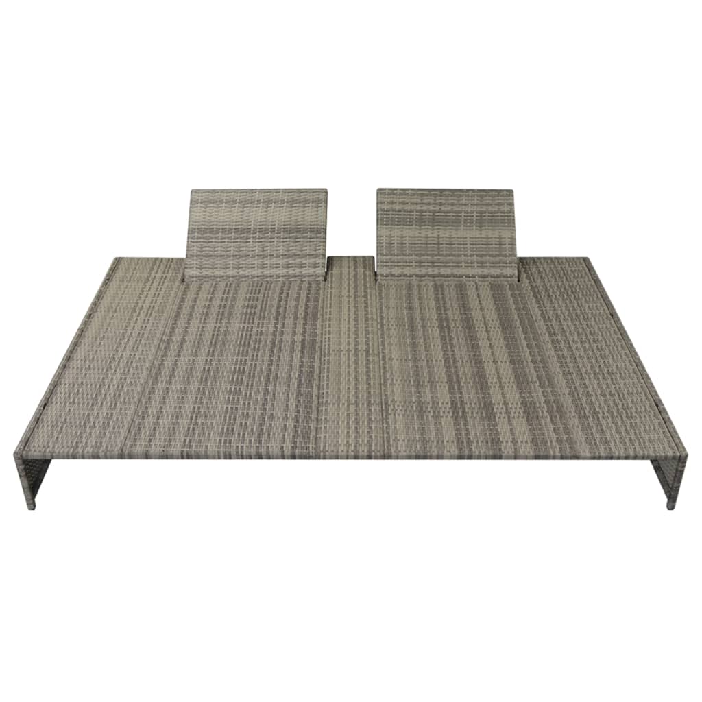 Double Sun Lounger With Cushion Poly Rattan Gray