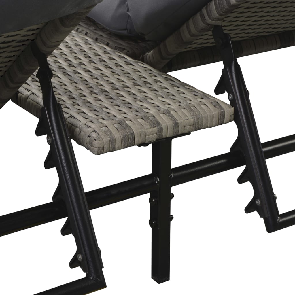 Double Sun Lounger With Cushion Poly Rattan Gray