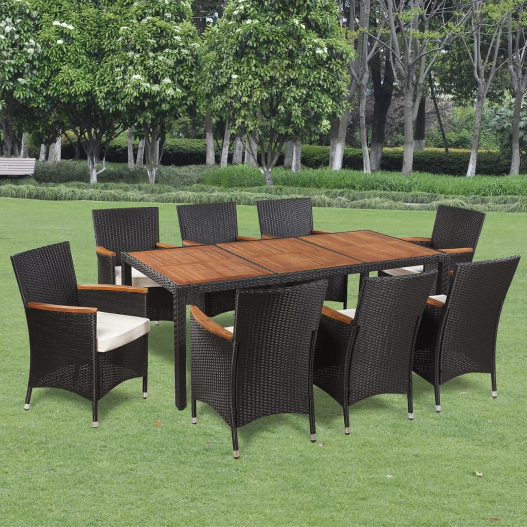 7 Piece Patio Dining Set With Cushions Poly Rattan