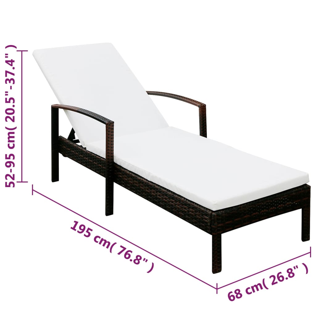 Sun Lounger With Cushion Poly Rattan