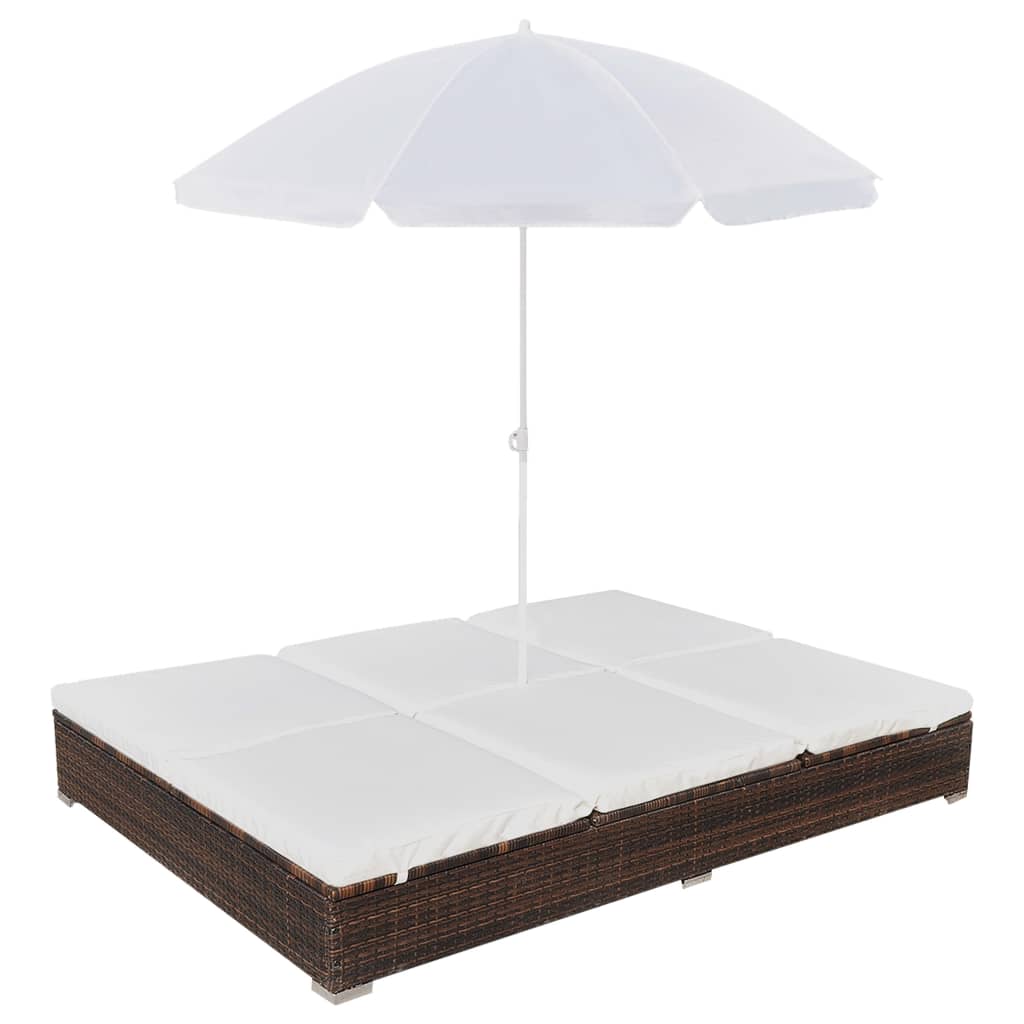 Patio Lounge Bed With Umbrella Poly Rattan