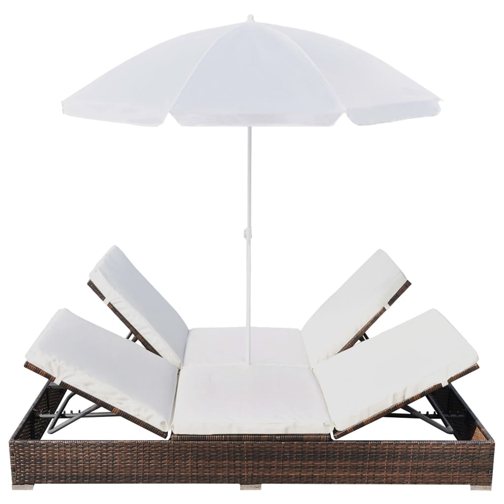 Patio Lounge Bed With Umbrella Poly Rattan