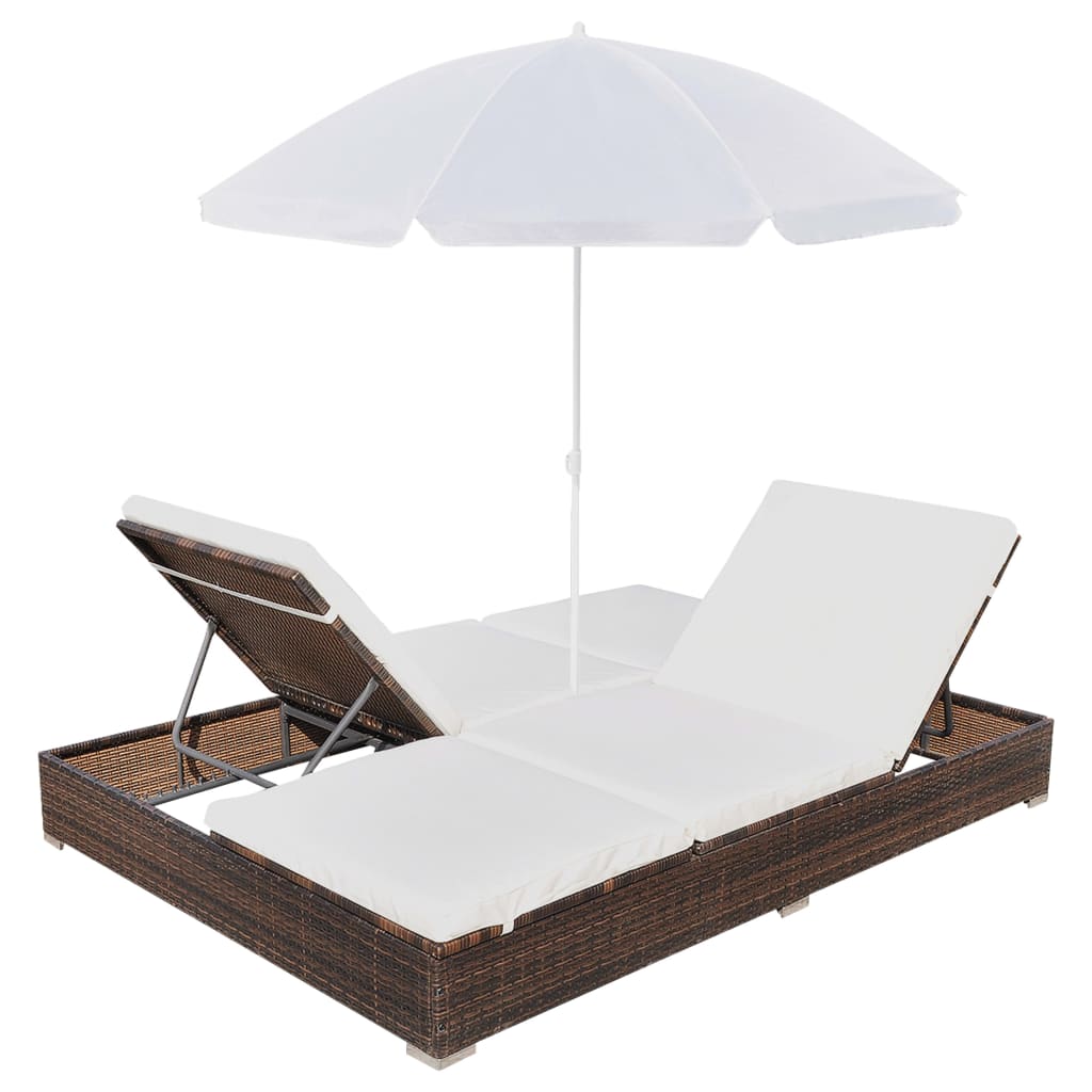 Patio Lounge Bed With Umbrella Poly Rattan